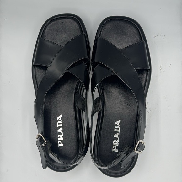 New PRADA Leather Slingback Sandals Black Size 41/ US 11 - Picture 6 of 12